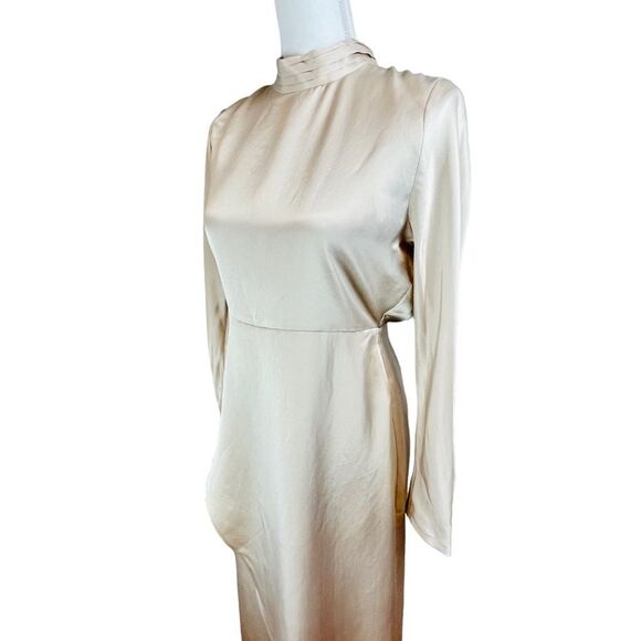 ZARA Events Champagne Open Back Dress Sz M New NWT Long Sleeve High Neck Tulip - Picture 6 of 16